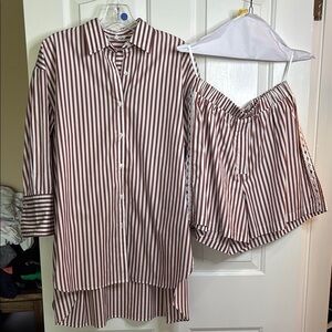 EUC HAREMLIQUE a la Mer Ares Striped Shirt & Shorts Set in red size 1/2